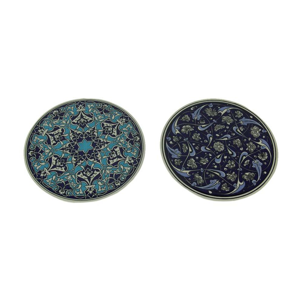 Scratch & Dent Set of Two Round Ceramic Blue Pattern Trivets